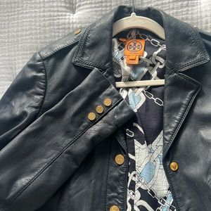 Tory Burch navy leather jacket